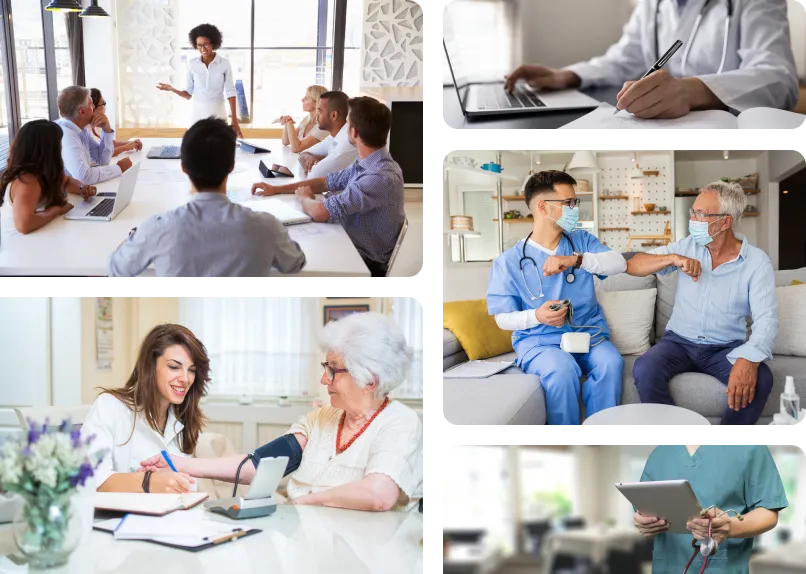 a collage of home health professionals